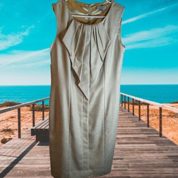 Classiques Entier 8 lined sleeveless tan polyester sheath dress. Office travel - Picture 1 of 1